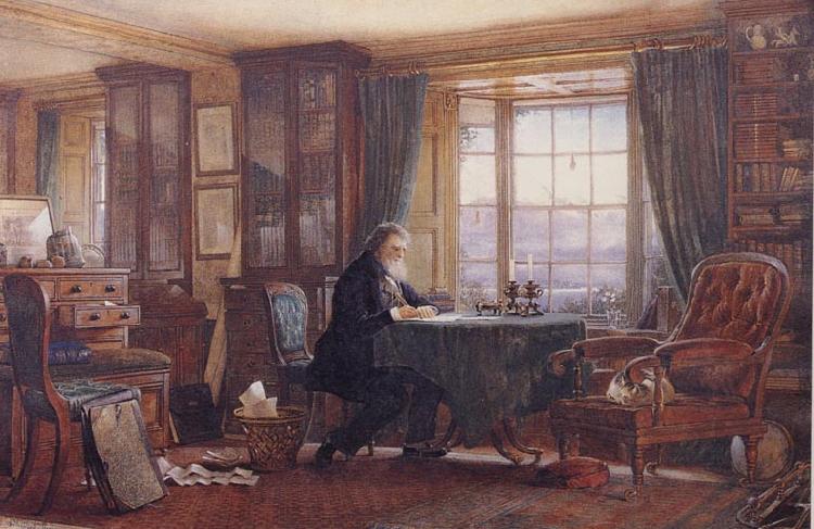 William Gershom Collingwood John Ruskin in his Study at Brantwood Cumbria Sweden oil painting art